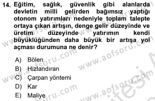 Turizm Ekonomisi Dersi 2020 - 2021 Yılı Yaz Okulu Sınav Soruları 14. Soru