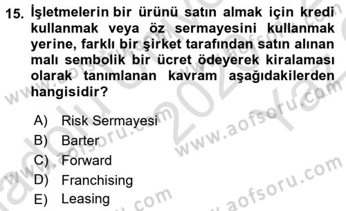 Turizm Ekonomisi Dersi 2020 - 2021 Yılı Yaz Okulu Sınav Soruları 15. Soru