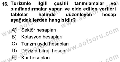 Turizm Ekonomisi Dersi 2020 - 2021 Yılı Yaz Okulu Sınav Soruları 16. Soru