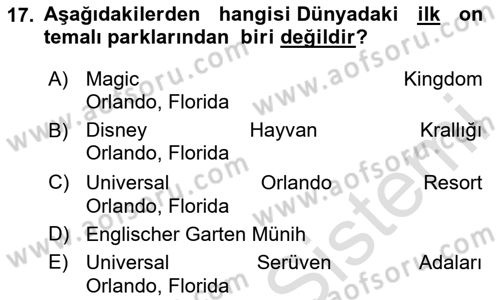 Turizm Ekonomisi Dersi 2020 - 2021 Yılı Yaz Okulu Sınav Soruları 17. Soru