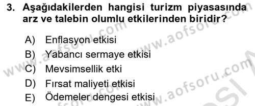Turizm Ekonomisi Dersi 2020 - 2021 Yılı Yaz Okulu Sınav Soruları 3. Soru