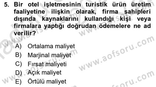 Turizm Ekonomisi Dersi 2020 - 2021 Yılı Yaz Okulu Sınav Soruları 5. Soru