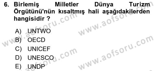 Turizm Ekonomisi Dersi 2020 - 2021 Yılı Yaz Okulu Sınav Soruları 6. Soru