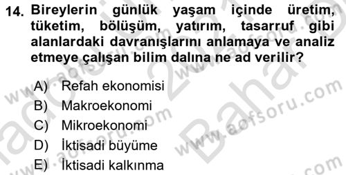 Turizm Ekonomisi Dersi Ara Sınavı Deneme Sınav Soruları 14. Soru