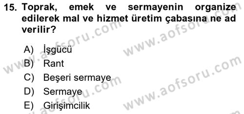 Turizm Ekonomisi Dersi Ara Sınavı Deneme Sınav Soruları 15. Soru