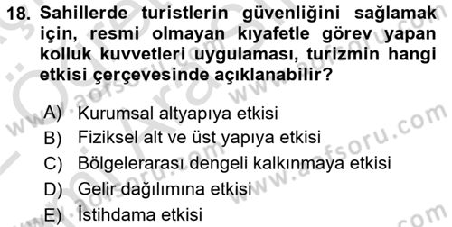 Turizm Ekonomisi Dersi 2021 - 2022 Yılı (Vize) Ara Sınav Soruları 18. Soru