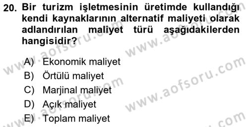 Turizm Ekonomisi Dersi Ara Sınavı Deneme Sınav Soruları 20. Soru