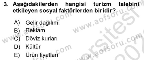 Turizm Ekonomisi Dersi 2021 - 2022 Yılı (Vize) Ara Sınav Soruları 3. Soru