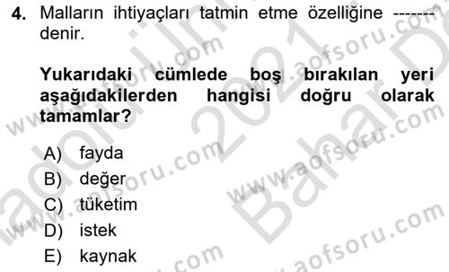 Turizm Ekonomisi Dersi Ara Sınavı Deneme Sınav Soruları 4. Soru