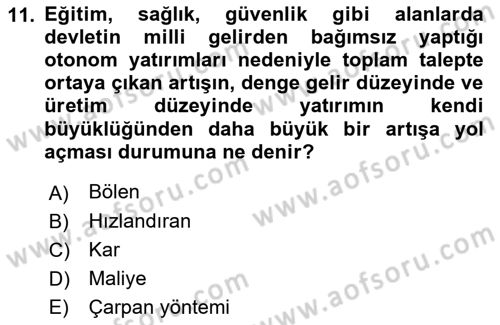 Turizm Ekonomisi Dersi 2021 - 2022 Yılı (Final) Dönem Sonu Sınav Soruları 11. Soru