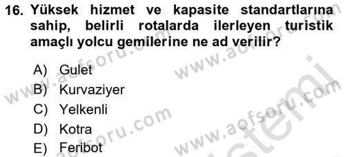 Turizm Ekonomisi Dersi 2021 - 2022 Yılı (Final) Dönem Sonu Sınav Soruları 16. Soru