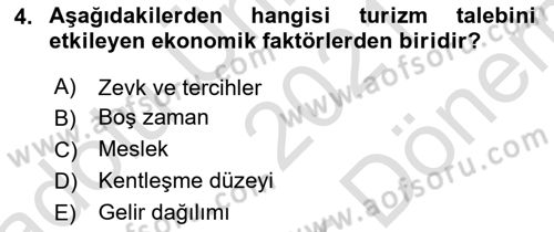 Turizm Ekonomisi Dersi 2021 - 2022 Yılı (Final) Dönem Sonu Sınav Soruları 4. Soru
