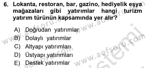 Turizm Ekonomisi Dersi 2021 - 2022 Yılı (Final) Dönem Sonu Sınav Soruları 6. Soru