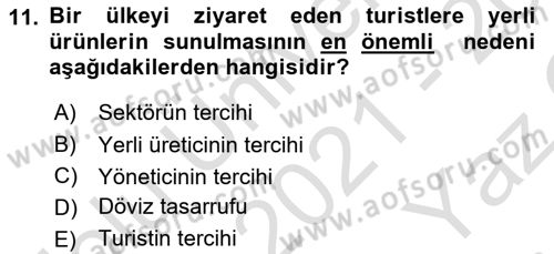 Turizm Ekonomisi Dersi 2021 - 2022 Yılı Yaz Okulu Sınav Soruları 11. Soru