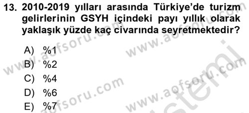 Turizm Ekonomisi Dersi 2021 - 2022 Yılı Yaz Okulu Sınav Soruları 13. Soru