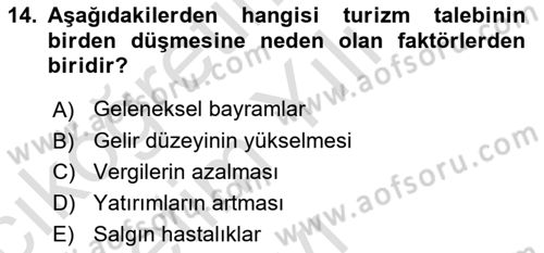 Turizm Ekonomisi Dersi 2021 - 2022 Yılı Yaz Okulu Sınav Soruları 14. Soru
