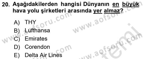 Turizm Ekonomisi Dersi 2021 - 2022 Yılı Yaz Okulu Sınav Soruları 20. Soru