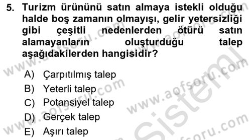 Turizm Ekonomisi Dersi 2021 - 2022 Yılı Yaz Okulu Sınav Soruları 5. Soru