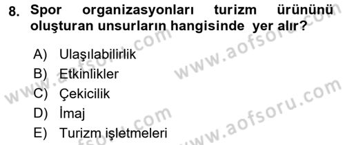 Turizm Ekonomisi Dersi 2021 - 2022 Yılı Yaz Okulu Sınav Soruları 8. Soru