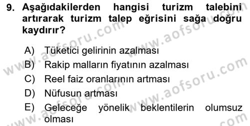 Turizm Ekonomisi Dersi 2021 - 2022 Yılı Yaz Okulu Sınav Soruları 9. Soru