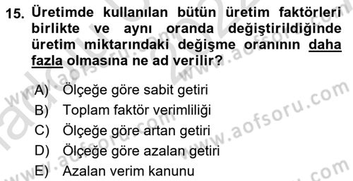 Turizm Ekonomisi Dersi Ara Sınavı Deneme Sınav Soruları 15. Soru