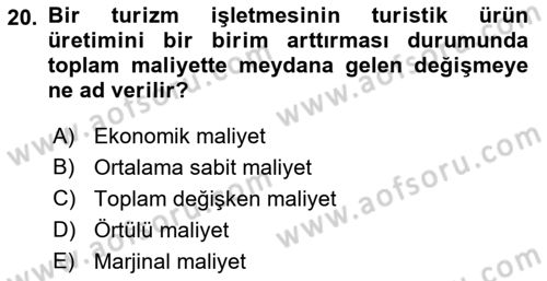 Turizm Ekonomisi Dersi Ara Sınavı Deneme Sınav Soruları 20. Soru