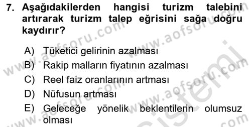 Turizm Ekonomisi Dersi Ara Sınavı Deneme Sınav Soruları 7. Soru