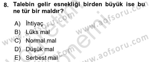 Turizm Ekonomisi Dersi 2022 - 2023 Yılı (Vize) Ara Sınav Soruları 8. Soru