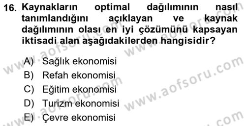 Turizm Ekonomisi Dersi 2022 - 2023 Yılı (Final) Dönem Sonu Sınav Soruları 16. Soru