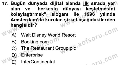Turizm Ekonomisi Dersi 2022 - 2023 Yılı (Final) Dönem Sonu Sınav Soruları 17. Soru