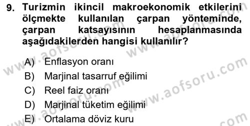 Turizm Ekonomisi Dersi 2022 - 2023 Yılı (Final) Dönem Sonu Sınav Soruları 9. Soru