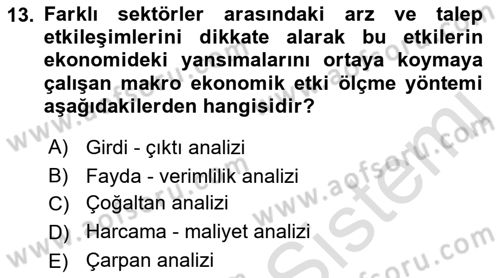 Turizm Ekonomisi Dersi 2022 - 2023 Yılı Yaz Okulu Sınav Soruları 13. Soru