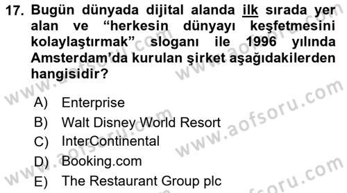 Turizm Ekonomisi Dersi 2022 - 2023 Yılı Yaz Okulu Sınav Soruları 17. Soru