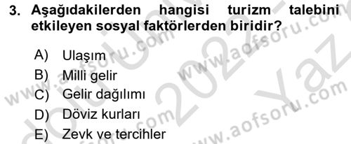 Turizm Ekonomisi Dersi 2022 - 2023 Yılı Yaz Okulu Sınav Soruları 3. Soru