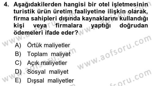 Turizm Ekonomisi Dersi 2022 - 2023 Yılı Yaz Okulu Sınav Soruları 4. Soru