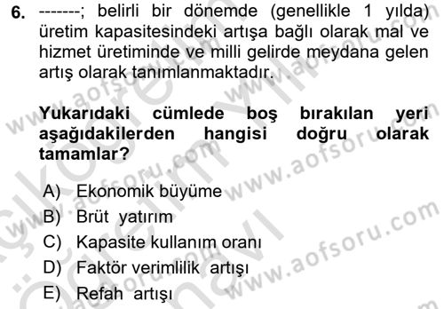 Turizm Ekonomisi Dersi 2022 - 2023 Yılı Yaz Okulu Sınav Soruları 6. Soru