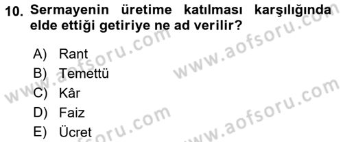 Turizm Ekonomisi Dersi Ara Sınavı Deneme Sınav Soruları 10. Soru