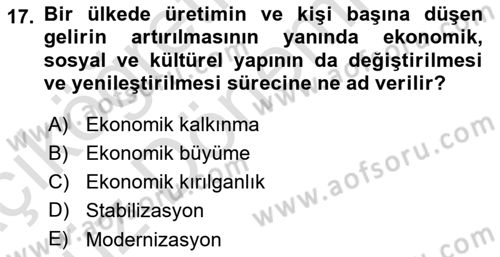 Turizm Ekonomisi Dersi Ara Sınavı Deneme Sınav Soruları 17. Soru