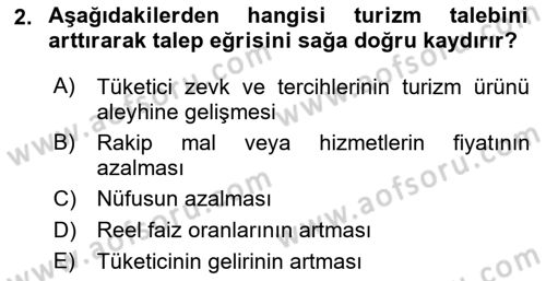 Turizm Ekonomisi Dersi Ara Sınavı Deneme Sınav Soruları 2. Soru