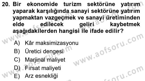 Turizm Ekonomisi Dersi Ara Sınavı Deneme Sınav Soruları 20. Soru