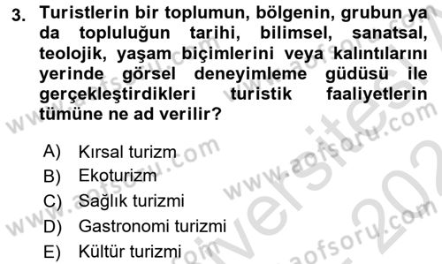 Turizm Ekonomisi Dersi Ara Sınavı Deneme Sınav Soruları 3. Soru