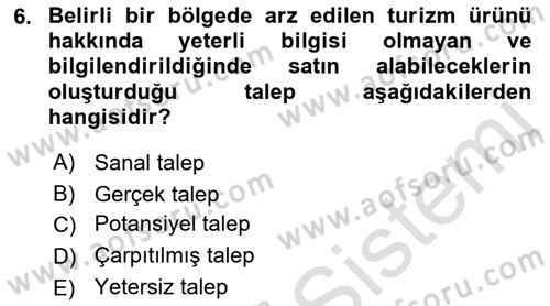 Turizm Ekonomisi Dersi Ara Sınavı Deneme Sınav Soruları 6. Soru