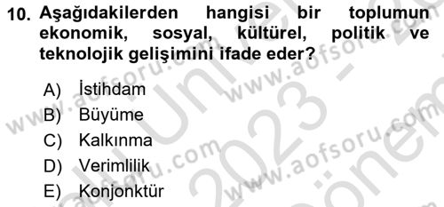 Turizm Ekonomisi Dersi 2023 - 2024 Yılı (Final) Dönem Sonu Sınav Soruları 10. Soru