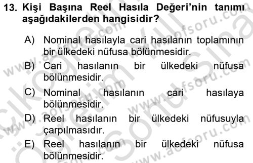 Turizm Ekonomisi Dersi 2023 - 2024 Yılı (Final) Dönem Sonu Sınav Soruları 13. Soru