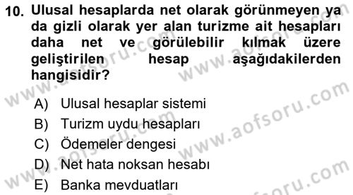 Turizm Ekonomisi Dersi 2023 - 2024 Yılı Yaz Okulu Sınavı 10. Soru