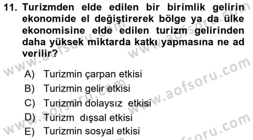 Turizm Ekonomisi Dersi 2023 - 2024 Yılı Yaz Okulu Sınav Soruları 11. Soru