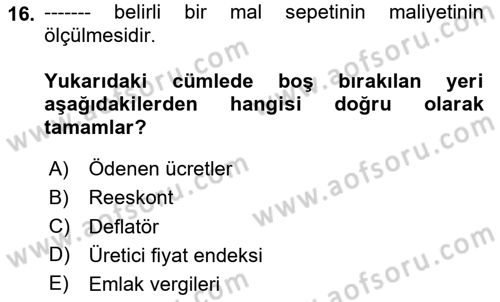 Turizm Ekonomisi Dersi 2023 - 2024 Yılı Yaz Okulu Sınav Soruları 16. Soru