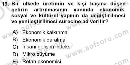Turizm Ekonomisi Dersi 2023 - 2024 Yılı Yaz Okulu Sınav Soruları 19. Soru