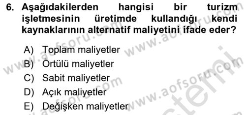 Turizm Ekonomisi Dersi 2023 - 2024 Yılı Yaz Okulu Sınav Soruları 6. Soru