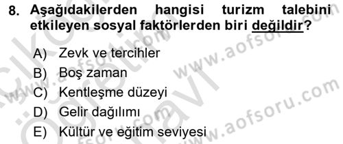 Turizm Ekonomisi Dersi 2023 - 2024 Yılı Yaz Okulu Sınav Soruları 8. Soru